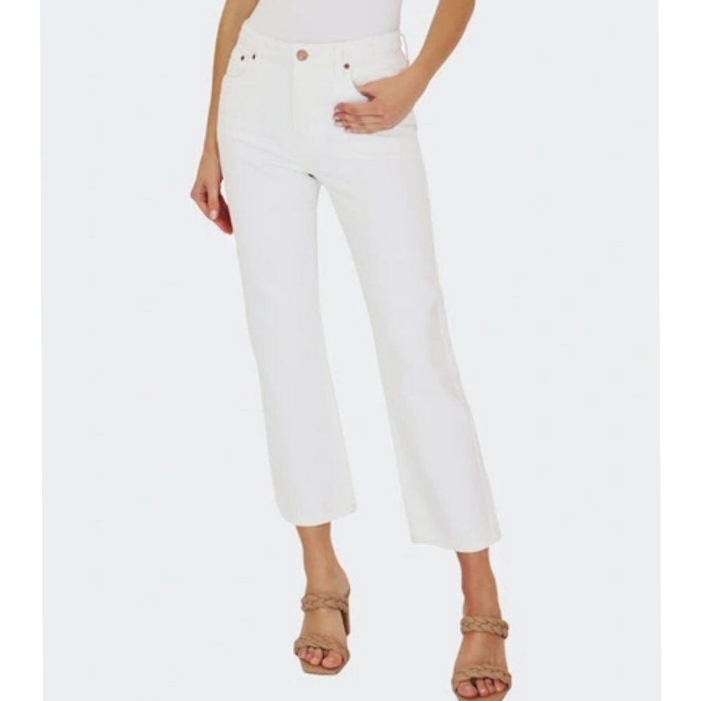 AVEC LES FILLES High Rise Cropped Straight Leg Jeans in Ecru White Size 30